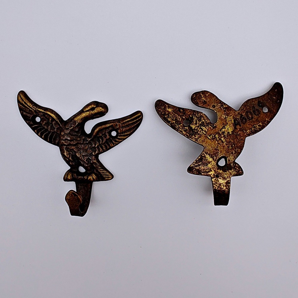 Vintage Brass Eagle Wall Hooks Pair Amerock A6069 Patriotic Coat Hat Hooks - Picture 6 of 6